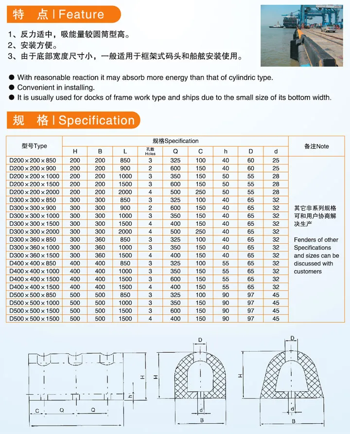 半圆型D型橡胶护舷